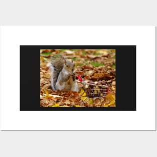 squirrel with shopping cart Posters and Art